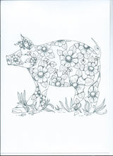 Piggy stickers, floral coloured stickers from tiny tales 3 colouring book, Tiny Tales from the farmyard