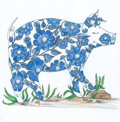 Piggy stickers, floral coloured stickers from tiny tales 3 colouring book, Tiny Tales from the farmyard