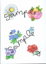 Stickers, set of 13 floral stickers, exclusive to Phoenix Designs, hand drawn original designs.