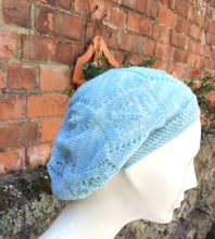 Lace knit beanie, cloche style hat, festival wear.