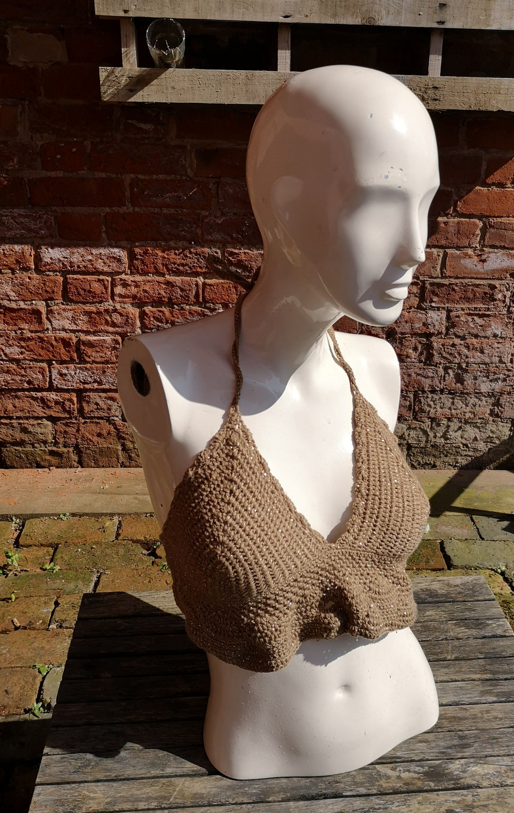 caramel lurex bralette top