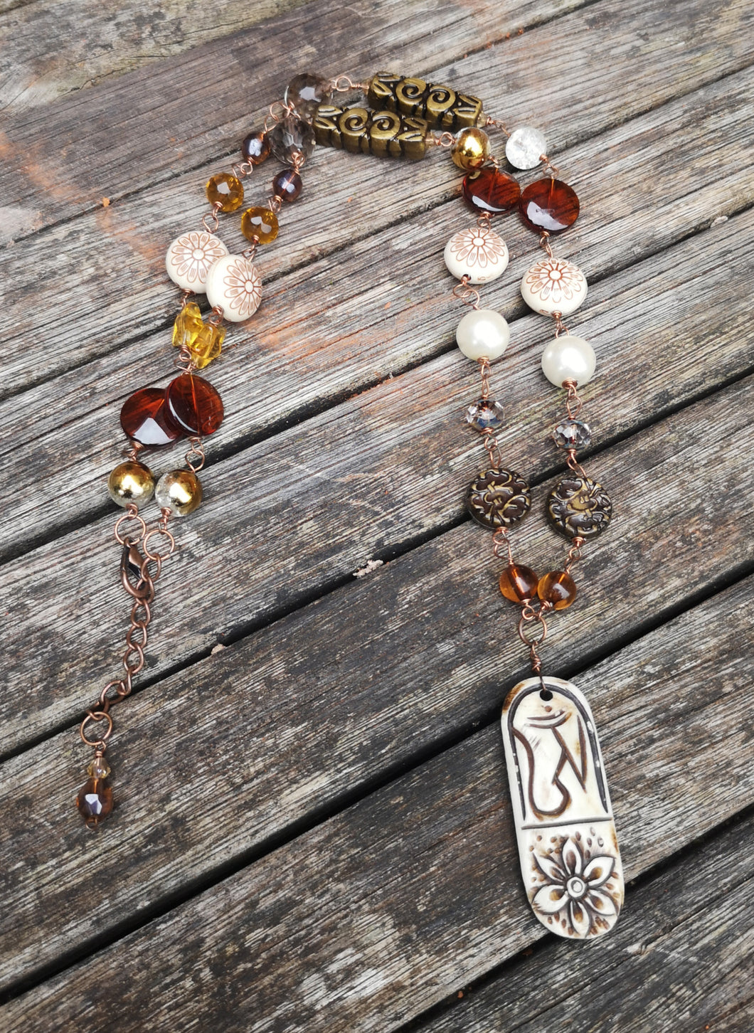 'Hatshepsut'  Egyptian feeling long line  hand wired necklace