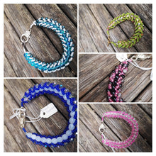 Flat weave spiral bracelet, crystals, pearls, 7 inch bracelet.