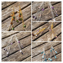 "Cascade earrings", long drop,  beaded  with crystals, flowers, leaves etc