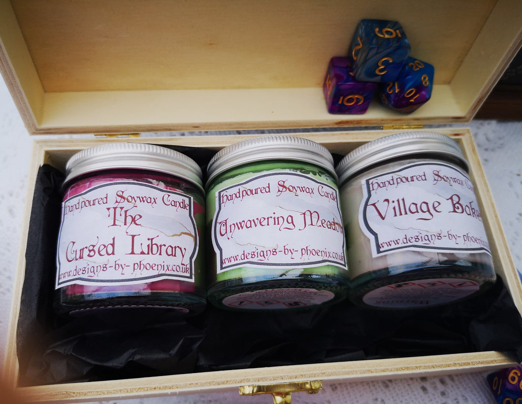 Gift Boxed Trio of DnD gaming candles, 3 X 60ml, Dungeons and Dragons, soy wax