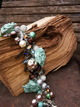 Sea Sprite: Handmade cluster charm Bracelet, with handmade polymer clay roses, 7.5 inches