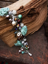 Sea Sprite: Handmade cluster charm Bracelet, with handmade polymer clay roses, 7.5 inches