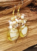 Earrings, Golden pennies,  large Murano glass discs on gold plated wires.