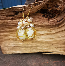 Earrings, Golden pennies,  large Murano glass discs on gold plated wires.