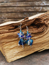 Rain Drops, gorgeous earrings with two toned blue nugget beads with crystals and charms on 925 silver earwires