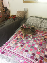 Hand crochet, throw, blanket, in glorious pinks and greys with hand made fringe