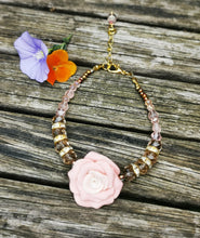 Corsage bracelet, stunning handmade  polymer clay roses with crystals and gems.