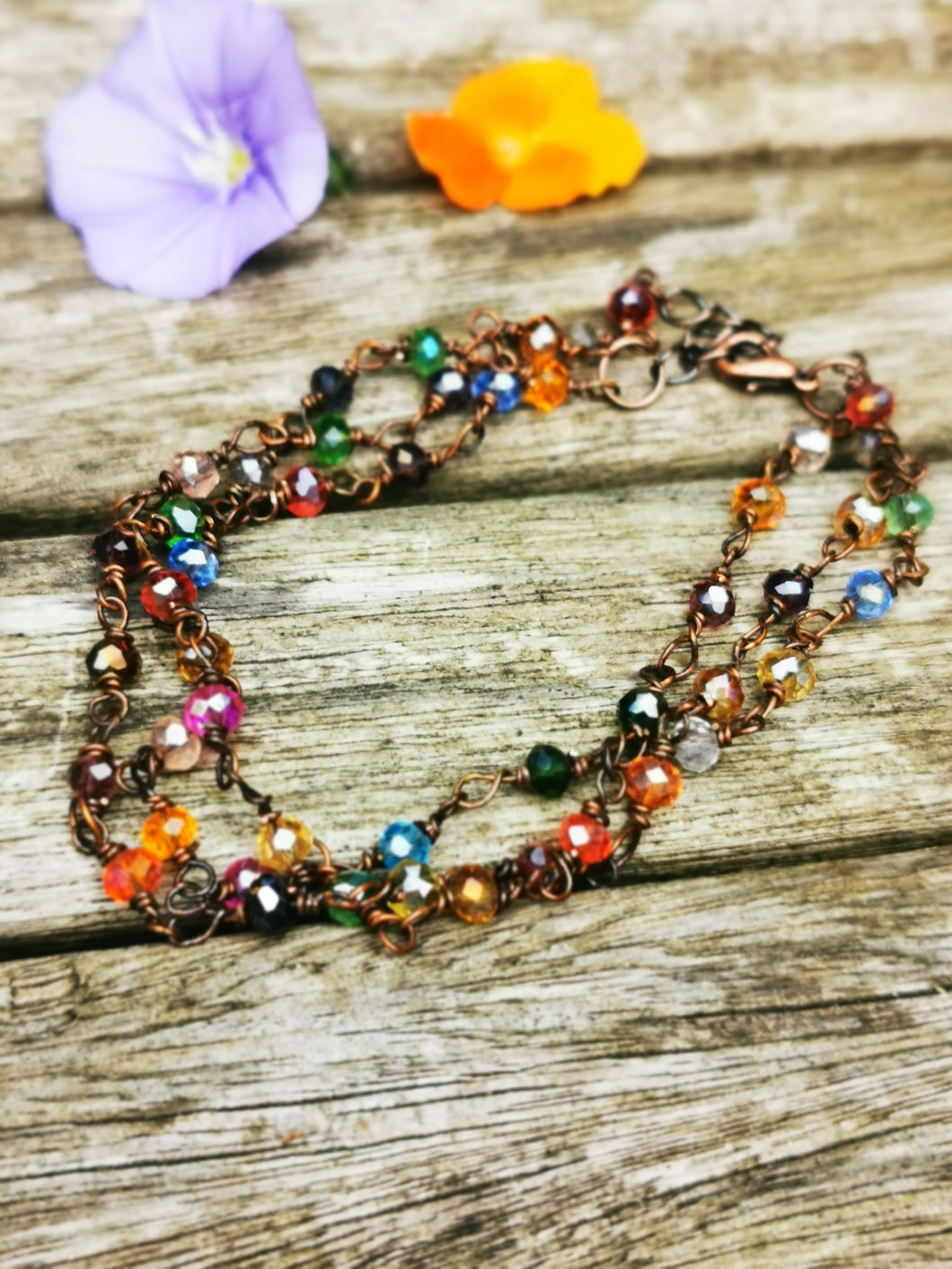 Kaleidoscope: Stunning, hand wired triple stranded Austrian crystal bracelet in 3 colour choices of metal