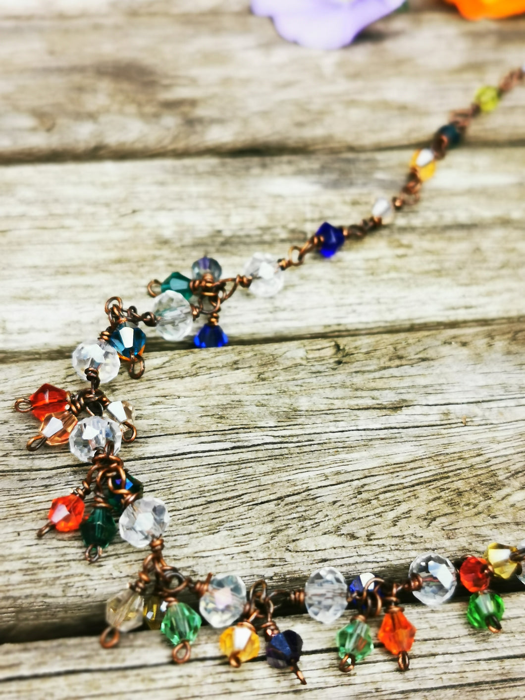 Harlequin hand wired crystal necklace in choice of 4 metals