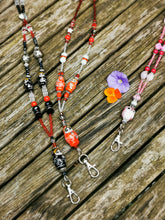 Lanyard, necklace chain, character beads, crystals,  breakaway fastener, ID holder, pass holder
