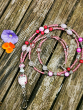 Lanyard, necklace chain, character beads, crystals,  breakaway fastener, ID holder, pass holder