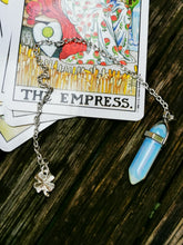 Genuine stone, crystal dowsing pendulum with silver plated charm . pendant, chain,necklace