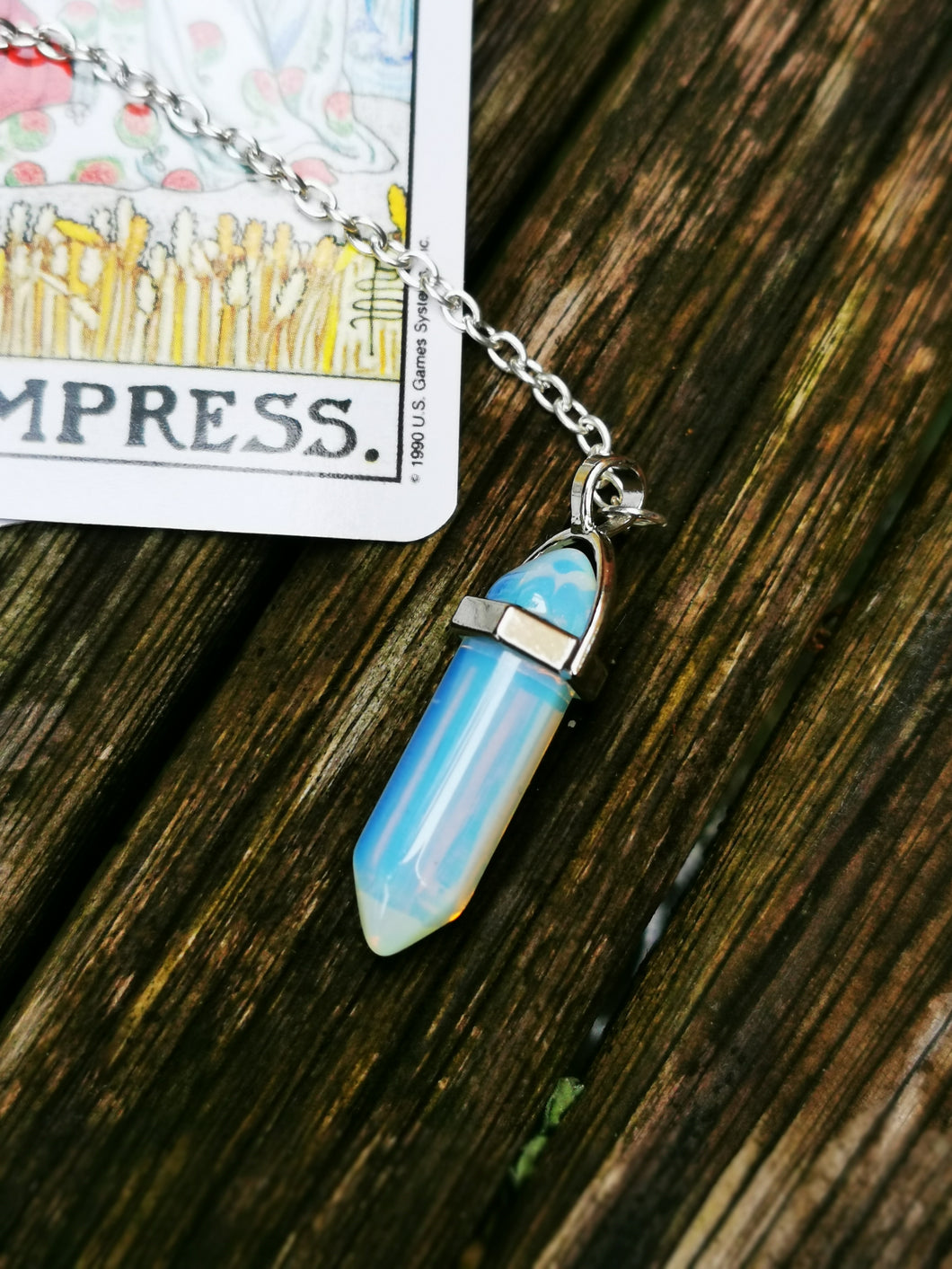 Genuine stone, crystal dowsing pendulum with silver plated charm . pendant, chain,necklace