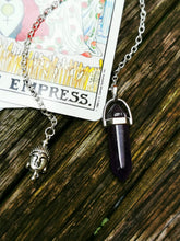 Genuine stone, crystal dowsing pendulum with silver plated charm . pendant, chain,necklace