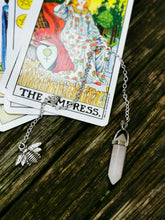 Genuine stone, crystal dowsing pendulum with silver plated charm . pendant, chain,necklace