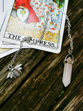 Genuine stone, crystal dowsing pendulum with silver plated charm . pendant, chain,necklace