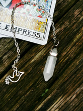 Genuine stone, crystal dowsing pendulum with silver plated charm . pendant, chain,necklace
