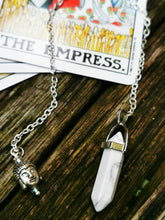 Genuine stone, crystal dowsing pendulum with silver plated charm . pendant, chain,necklace