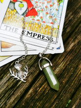 Genuine stone, crystal dowsing pendulum with silver plated charm . pendant, chain,necklace