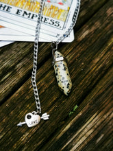 Genuine stone, crystal dowsing pendulum with silver plated charm . pendant, chain,necklace