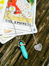 Genuine stone, crystal dowsing pendulum with silver plated charm . pendant, chain,necklace