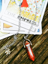 Genuine stone, crystal dowsing pendulum with silver plated charm . pendant, chain,necklace