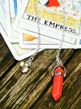 Genuine stone, crystal dowsing pendulum with silver plated charm . pendant, chain,necklace