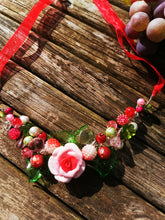 Symphony necklaces: hand wired, necklace with polymer clay roses and flowers