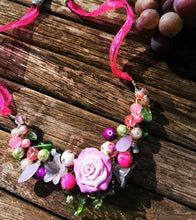 Symphony necklaces: hand wired, necklace with polymer clay roses and flowers