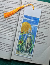 Book Mark, "By the light of the Moon", hare and moon book mark hand finished with gold or silver ink. laminated, printed.