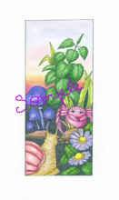 PDF, download bookmark, Granny Snail and Rosemary Spider, bookmark to print and colour.