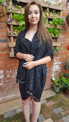 handmade black and silver lurex pashmina