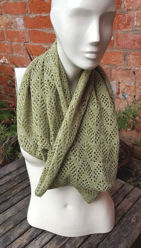 Acrylic mix yarn, Handmade cowl, infinity scarf, in light olive marl