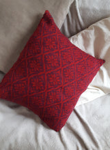red and aubergine cushion
