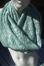Handmade, lace knit infinity scarf, Cowl, pistachio green coloured