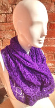 Handmade, lace knit infinity scarf, Cowl, Royal Purple coloured