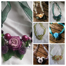 "Overture"...Cluster garland necklaces with handmade polymer clay flowers beads  (small.)
