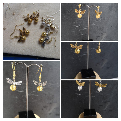 Harry Potter inspired handmade golden snitch earrings for pierced ears,