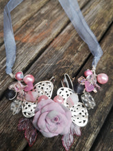 Dainty prelude, Cluster garland necklace with handmade polymer clay flower beads