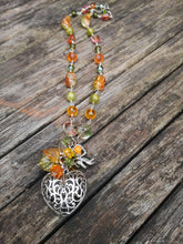 burnt orange and olive beaded necklace