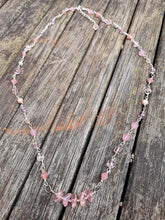 pink glass beads and silver plated wire