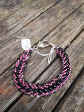 Flat weave spiral bracelet, crystals, pearls, 7 inch bracelet.