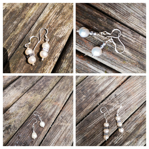 Fresh water pearl earrings, various designs with 925 silver ear wires,