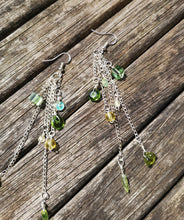 "Cascade earrings", long drop,  beaded  with crystals, flowers, leaves etc