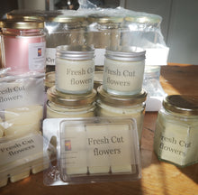 Hand poured soy wax melts and candles, fresh cut flowers,